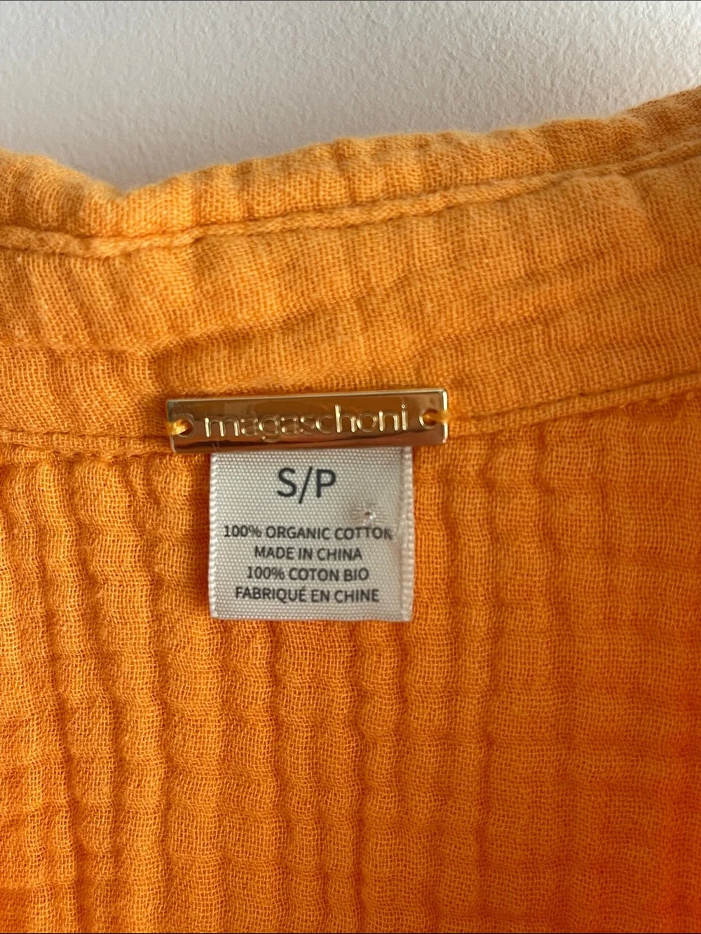 Magaschoni Short Sleeve Top 100% Organic Cotton Gauze Apricot Size S Resortwear - Picture 2 of 8